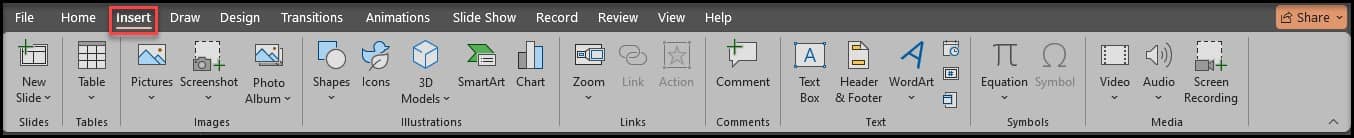  سربرگ Insert در پاورپوینت